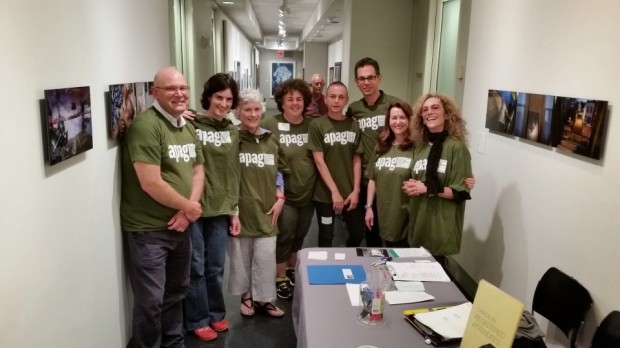 APAG members with brand new t-shirts. Left to right, Chris Gray, Margit Erb, Jeanette Artway Jimenez, Mary Engel, Julie Grahame, Grayson Dantzic, Margaret McCarthy, Susan May Tell